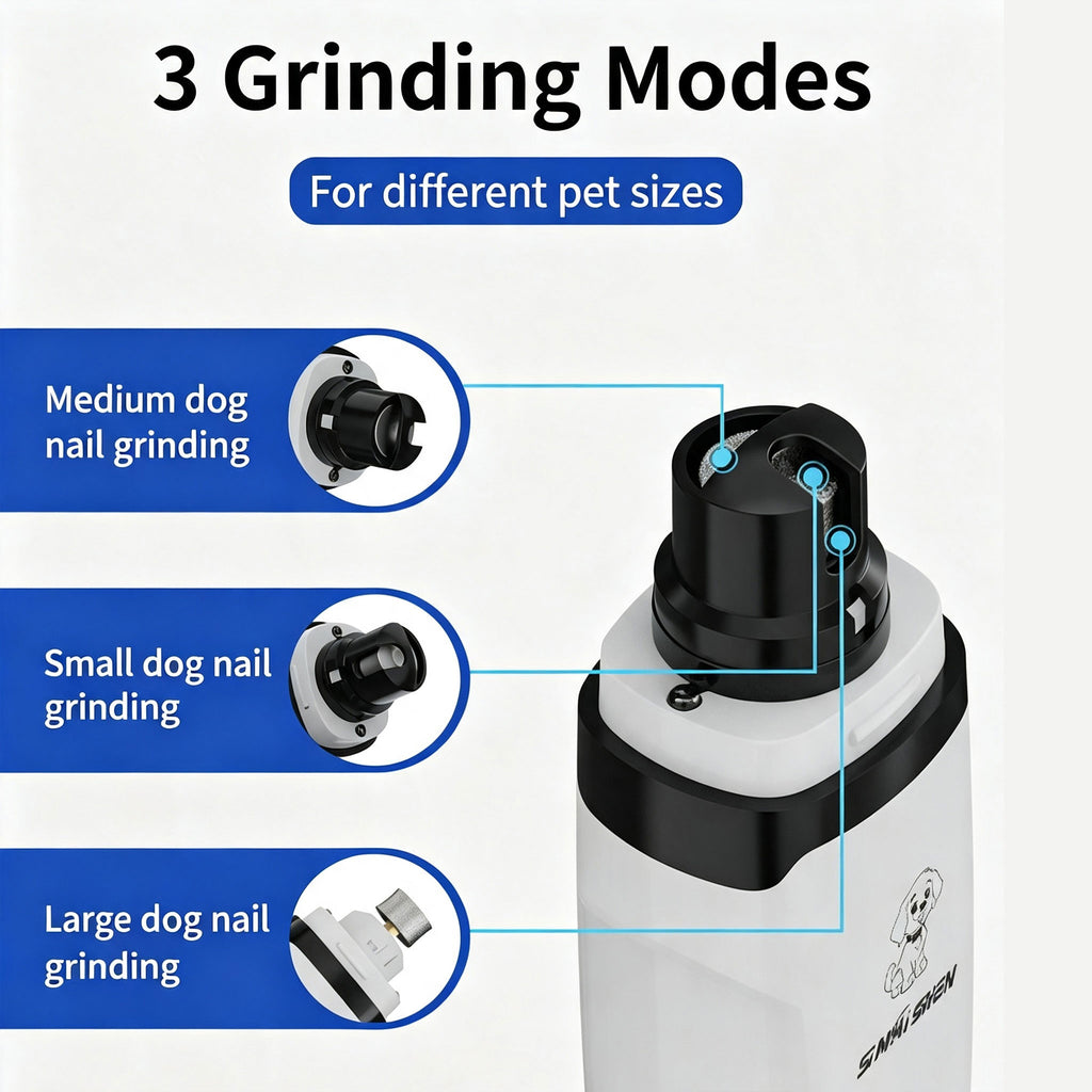 Rechargeable Electric Pet Nail Grinder, Low‑Vibration Quiet Nail Trimmer with Dual LED Lights, 2‑Speed for Dogs & Cats, Comes with 2 Extra Grinding Heads
