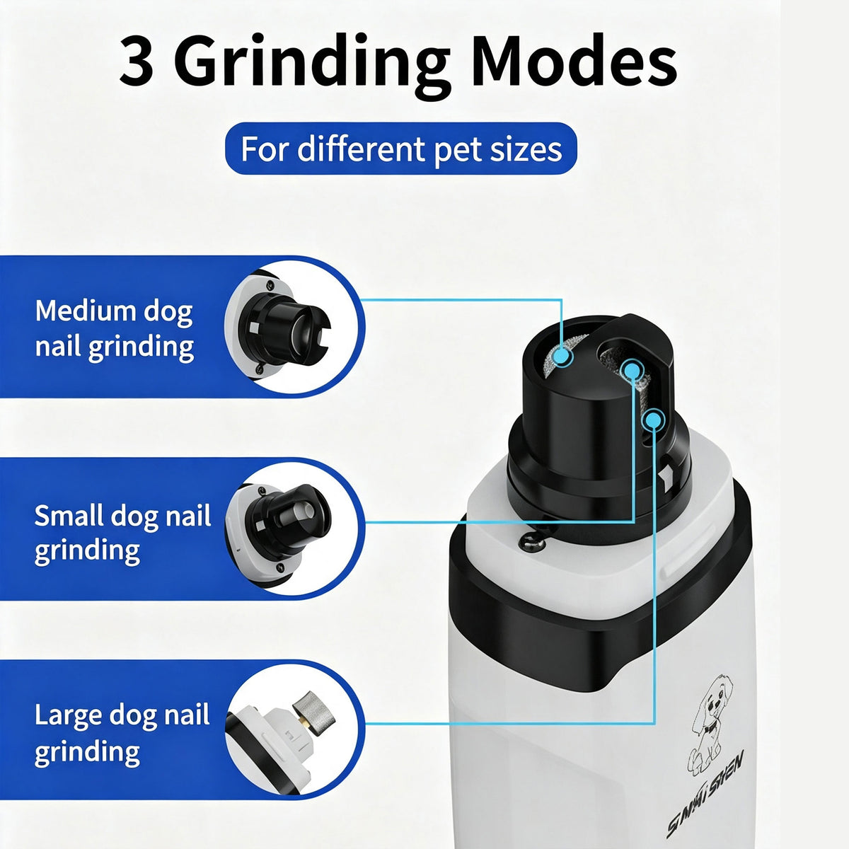 Rechargeable Electric Pet Nail Grinder, Low‑Vibration Quiet Nail Trimmer with Dual LED Lights, 2‑Speed for Dogs & Cats, Comes with 2 Extra Grinding Heads