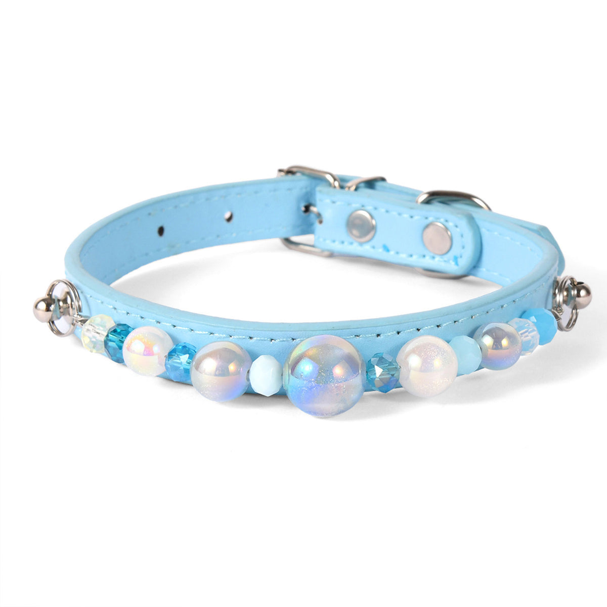 Stylish Pearl‑Decor Microfiber PU Leather Pet Collar, Adjustable Comfort Collar for Small Medium Large Dogs & Cats