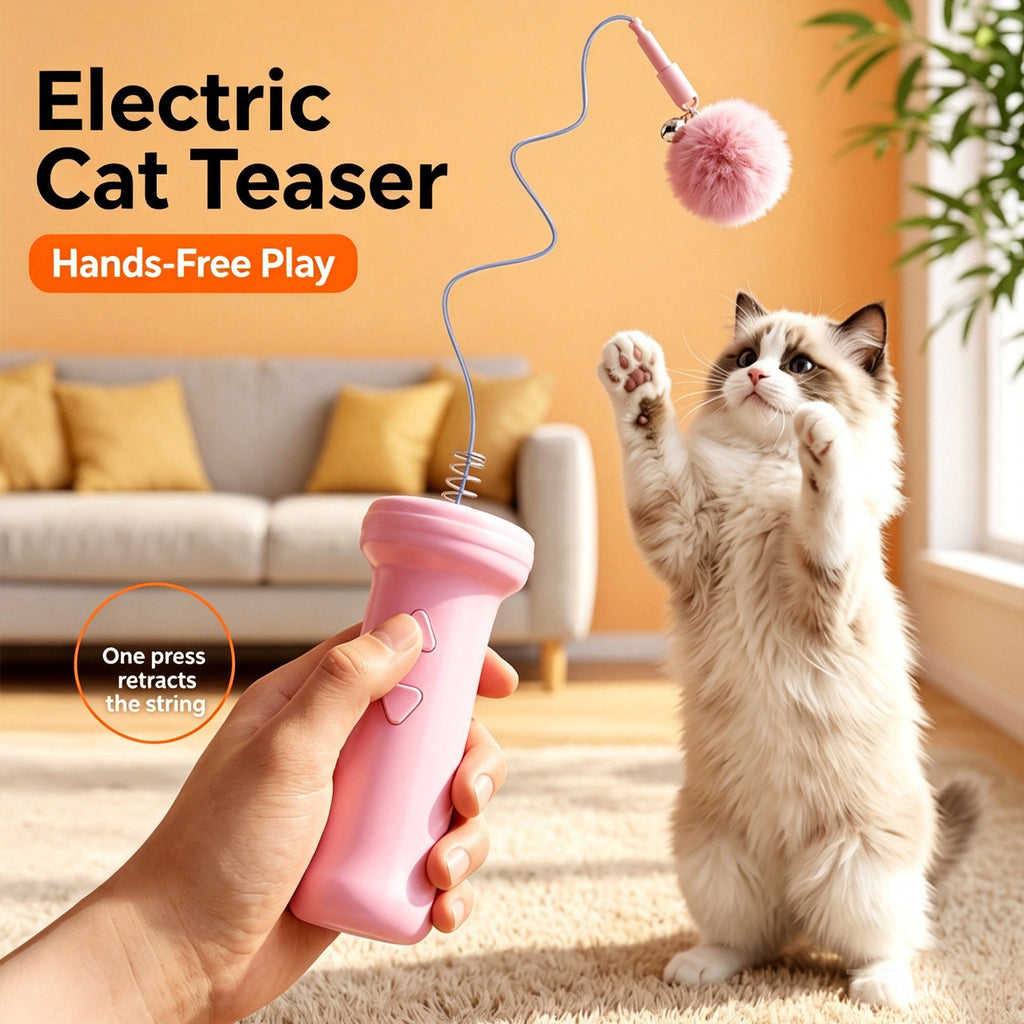 Interactive Electric Cat Teaser — Retractable String Toy with Pom-Pom