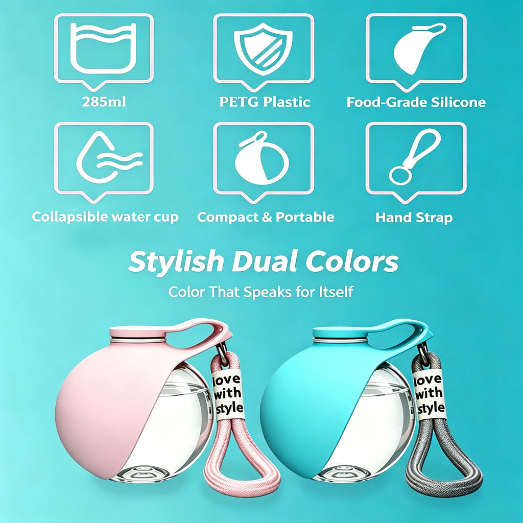 Portable Pet Water Bottle, Spherical Travel Dog Water Cup with Lanyard, Leak‑Proof Outdoor Drinking Dispenser for Walking Hiking Trips for Small Medium Dogs