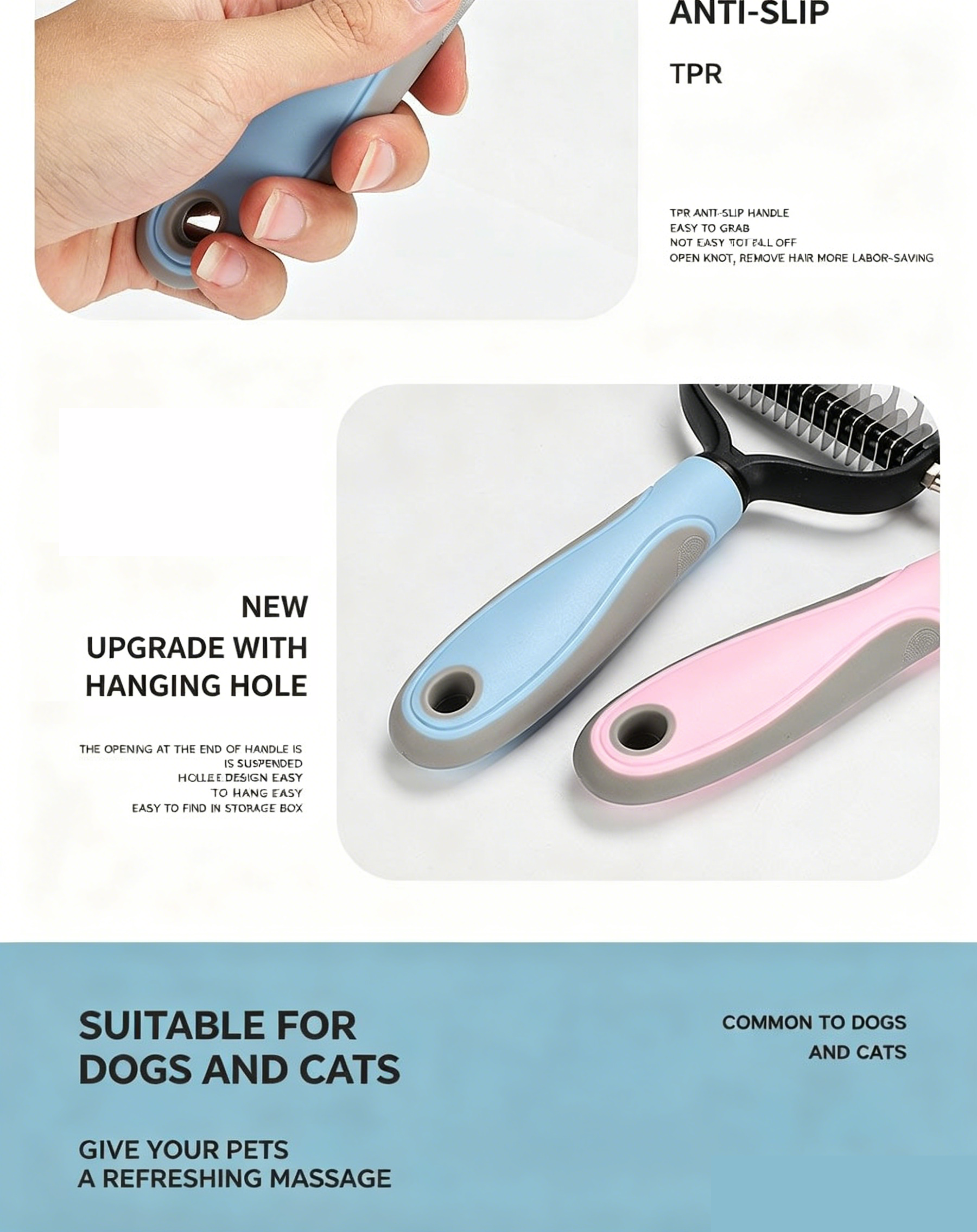 Double‑Sided Pet Dematting Comb for Dogs & Cats, Detangler Tool for Matted Tangled Fur, Summer Grooming & Thinning Brush
