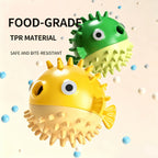 Bouncy Fish Dog Treat Dispenser Toy, Food‑Safe TPR Squeaky Chew Toy, Durable Interactive Molar Toy for Puppies Medium Large Dogs