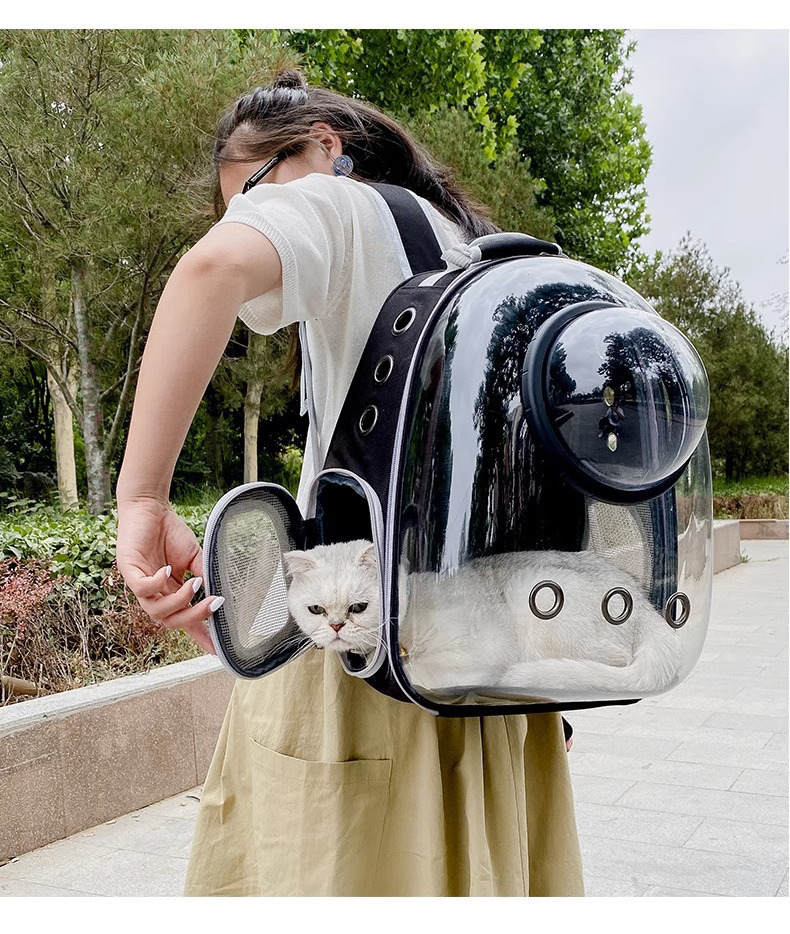 Cat Space Backpack Carrier, Semi‑Shaded Privacy Clear Pet Travel Backpack, Breathable Carrier for Small Cats & Puppies Under 6kg