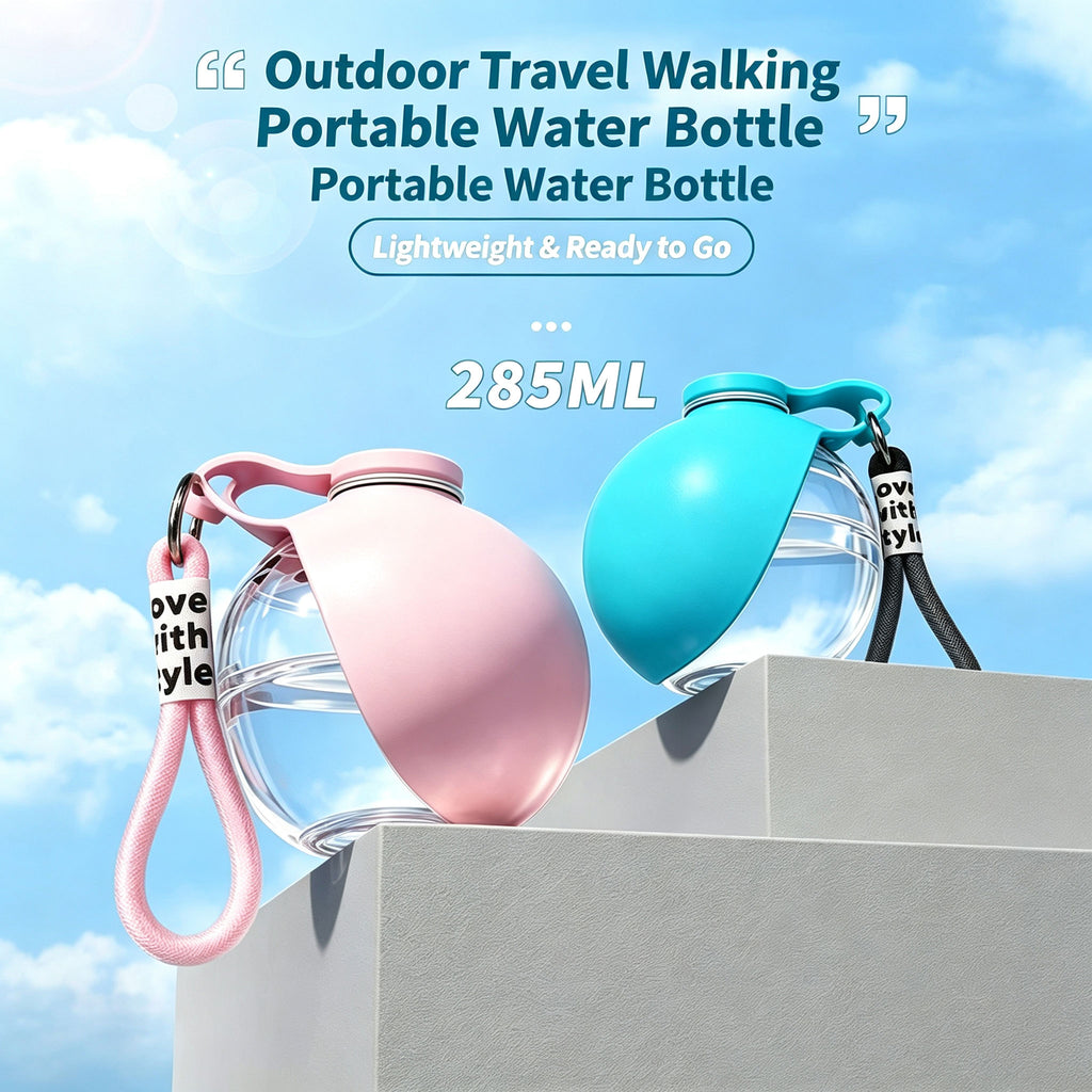 Portable Pet Water Bottle, Spherical Travel Dog Water Cup with Lanyard, Leak‑Proof Outdoor Drinking Dispenser for Walking Hiking Trips for Small Medium Dogs