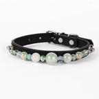 Stylish Pearl‑Decor Microfiber PU Leather Pet Collar, Adjustable Comfort Collar for Small Medium Large Dogs & Cats