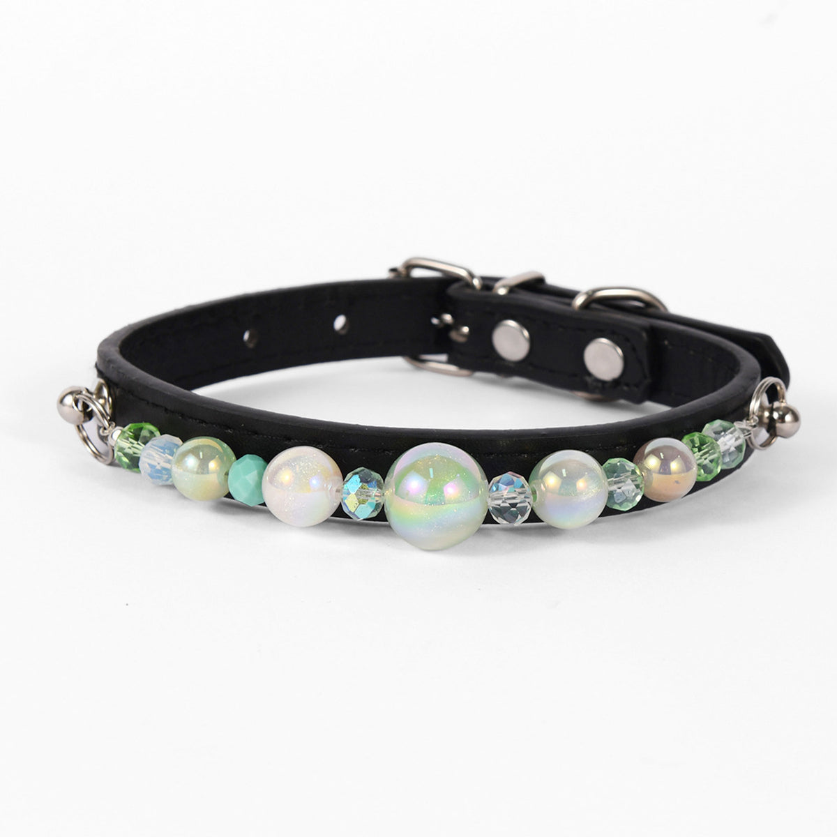Stylish Pearl‑Decor Microfiber PU Leather Pet Collar, Adjustable Comfort Collar for Small Medium Large Dogs & Cats