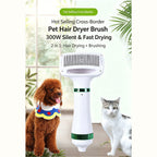 2‑in‑1 Pet Hair Dryer Brush, 300W Low‑Noise Hot Air Grooming Comb, 3 Speed Adjustable, Detangling & Drying Brush for Dogs & Cats, 110‑230V Multi‑Plug
