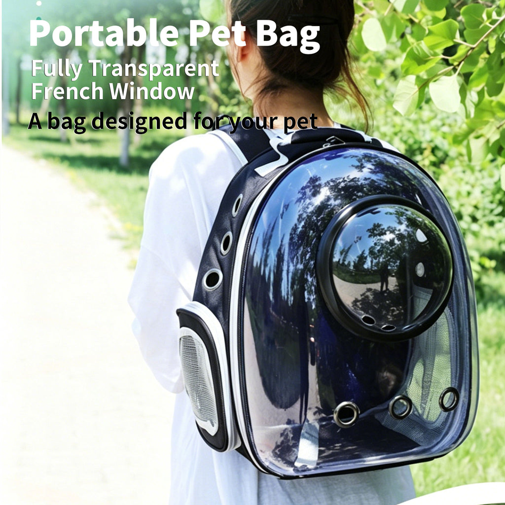 Cat Space Backpack Carrier, Semi‑Shaded Privacy Clear Pet Travel Backpack, Breathable Carrier for Small Cats & Puppies Under 6kg