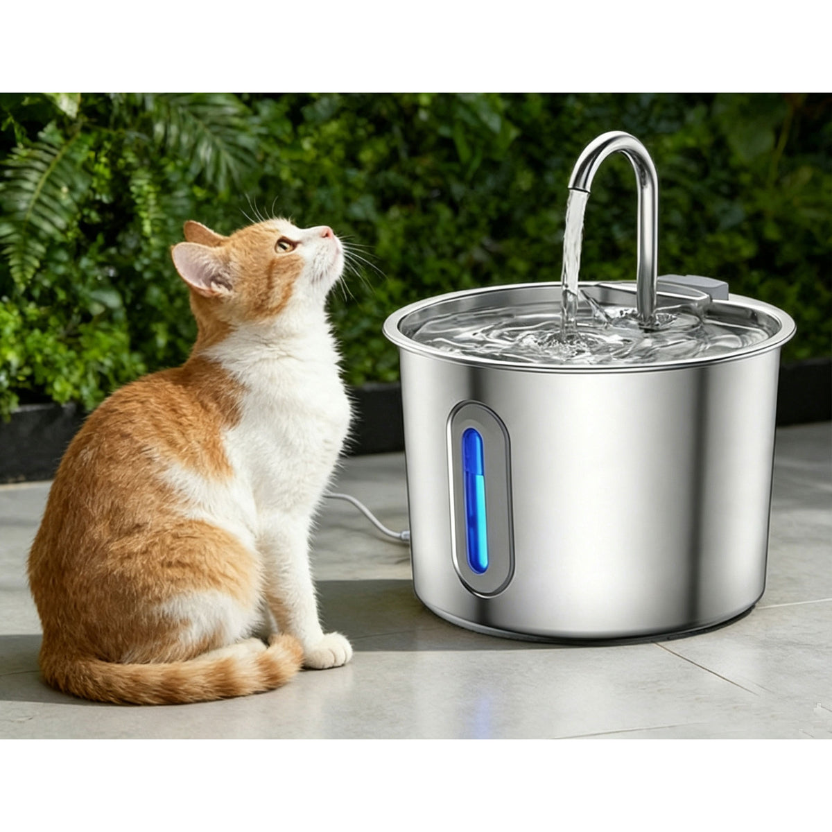 2L Pet Water Fountain, 304 Stainless Steel Automatic Water Dispenser for Cats & Dogs, Quiet Circulating Water Fountain with Bonus Filter Replacements 