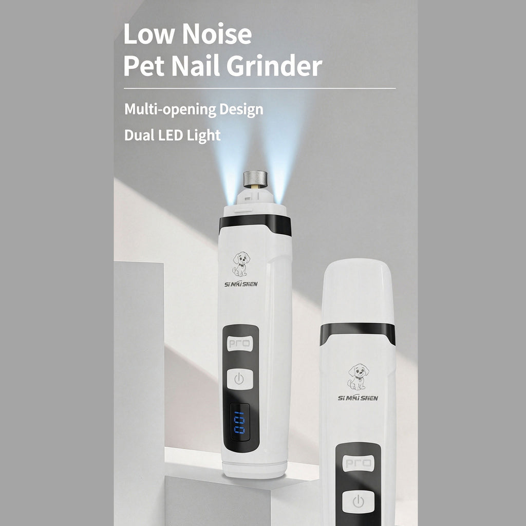 Rechargeable Electric Pet Nail Grinder, Low‑Vibration Quiet Nail Trimmer with Dual LED Lights, 2‑Speed for Dogs & Cats, Comes with 2 Extra Grinding Heads