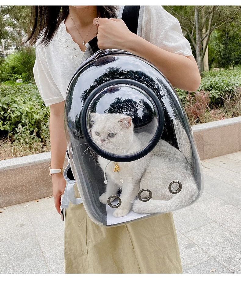 Cat Space Backpack Carrier, Semi‑Shaded Privacy Clear Pet Travel Backpack, Breathable Carrier for Small Cats & Puppies Under 6kg