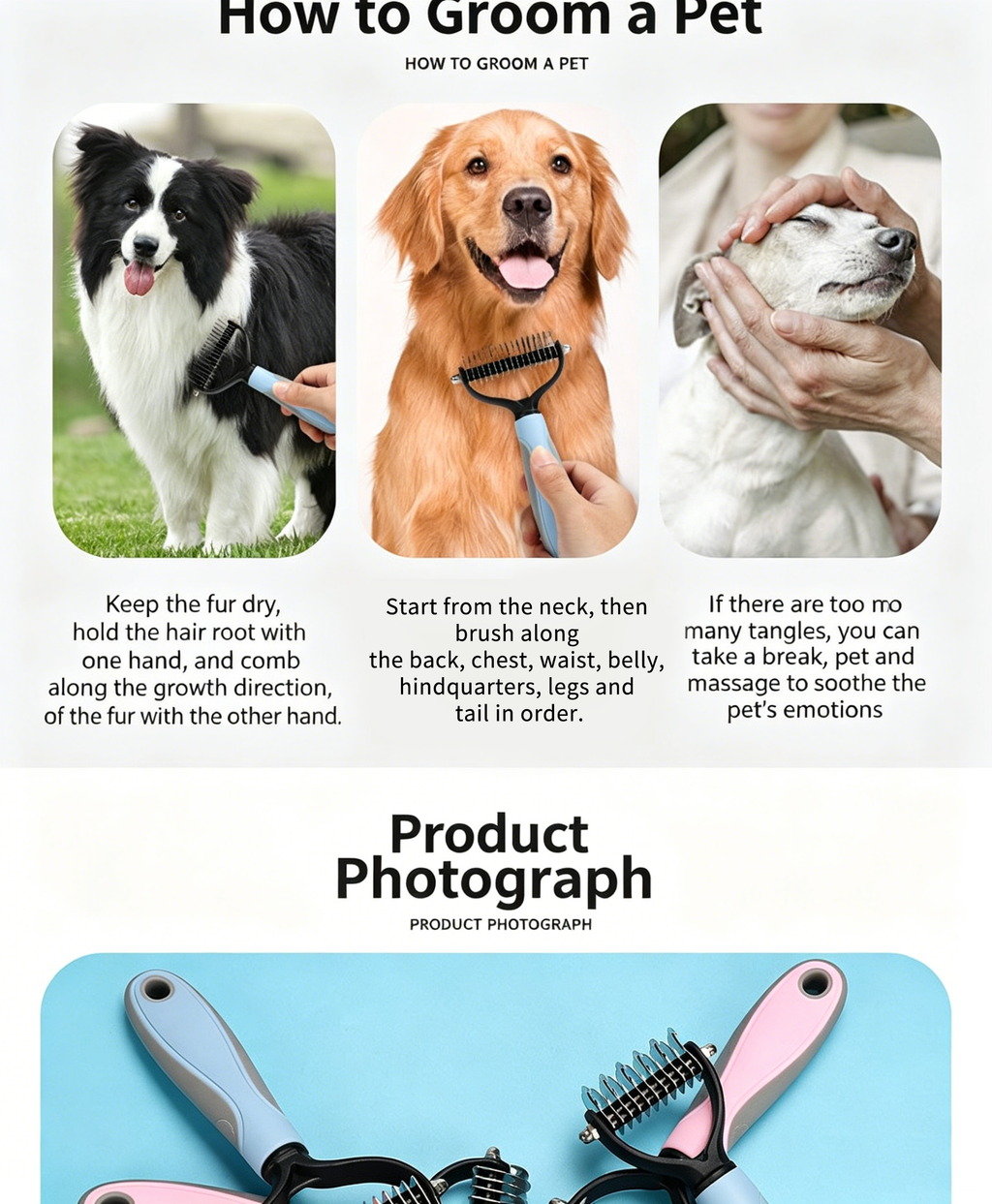 Double‑Sided Pet Dematting Comb for Dogs & Cats, Detangler Tool for Matted Tangled Fur, Summer Grooming & Thinning Brush