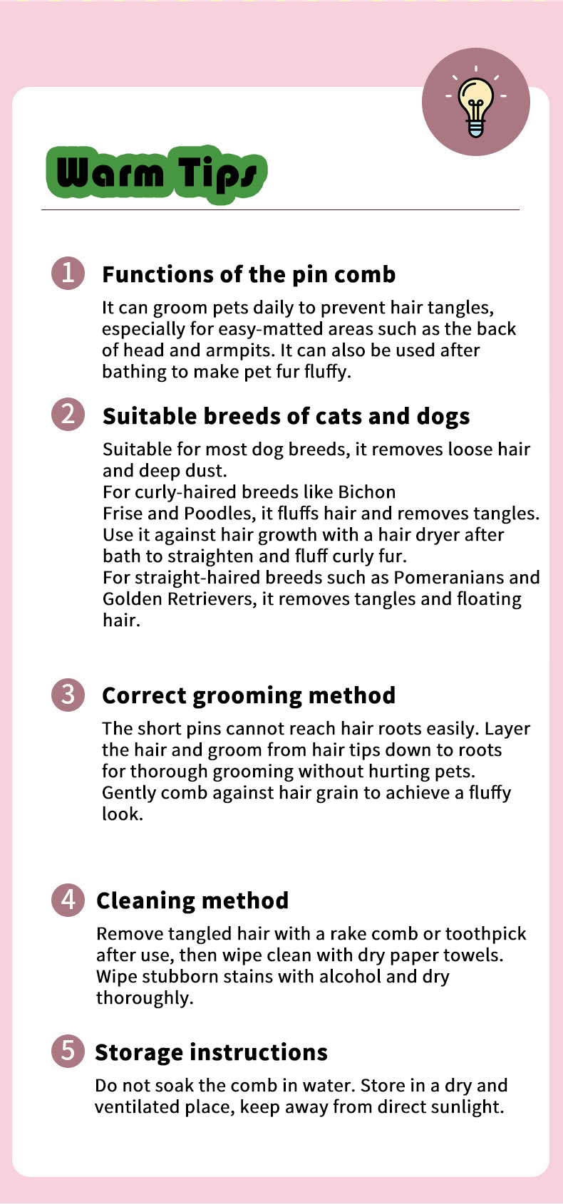 V‑Shaped Steel Pin Pet Grooming Comb, Gentle Loose Hair Remover, Daily Grooming Brush for Cats & Small Dogs