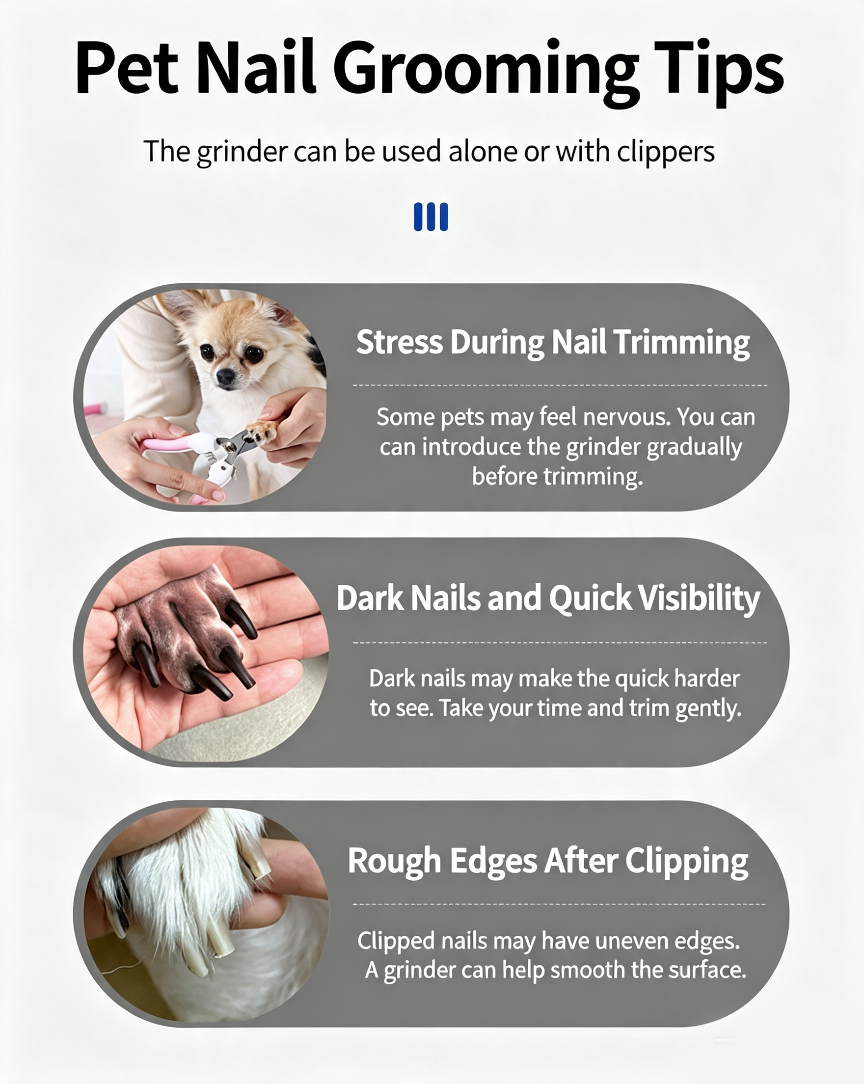 Rechargeable Electric Pet Nail Grinder, Low‑Vibration Quiet Nail Trimmer with Dual LED Lights, 2‑Speed for Dogs & Cats, Comes with 2 Extra Grinding Heads