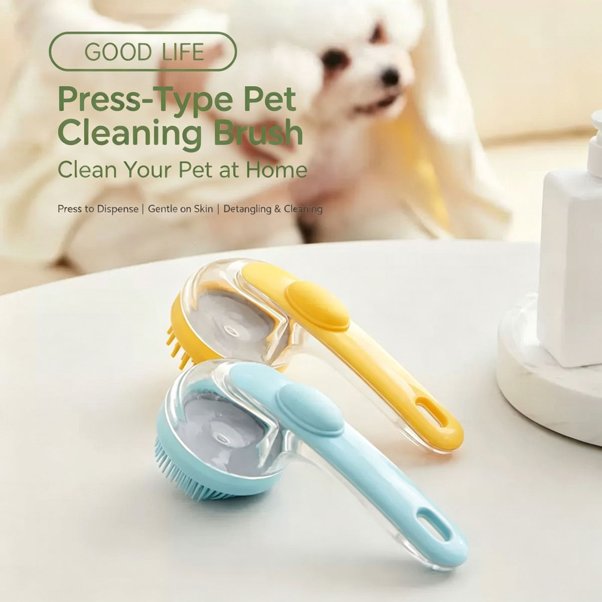 Silicone Pet Bath Brush | Shampoo Dispenser for Dogs & Cats