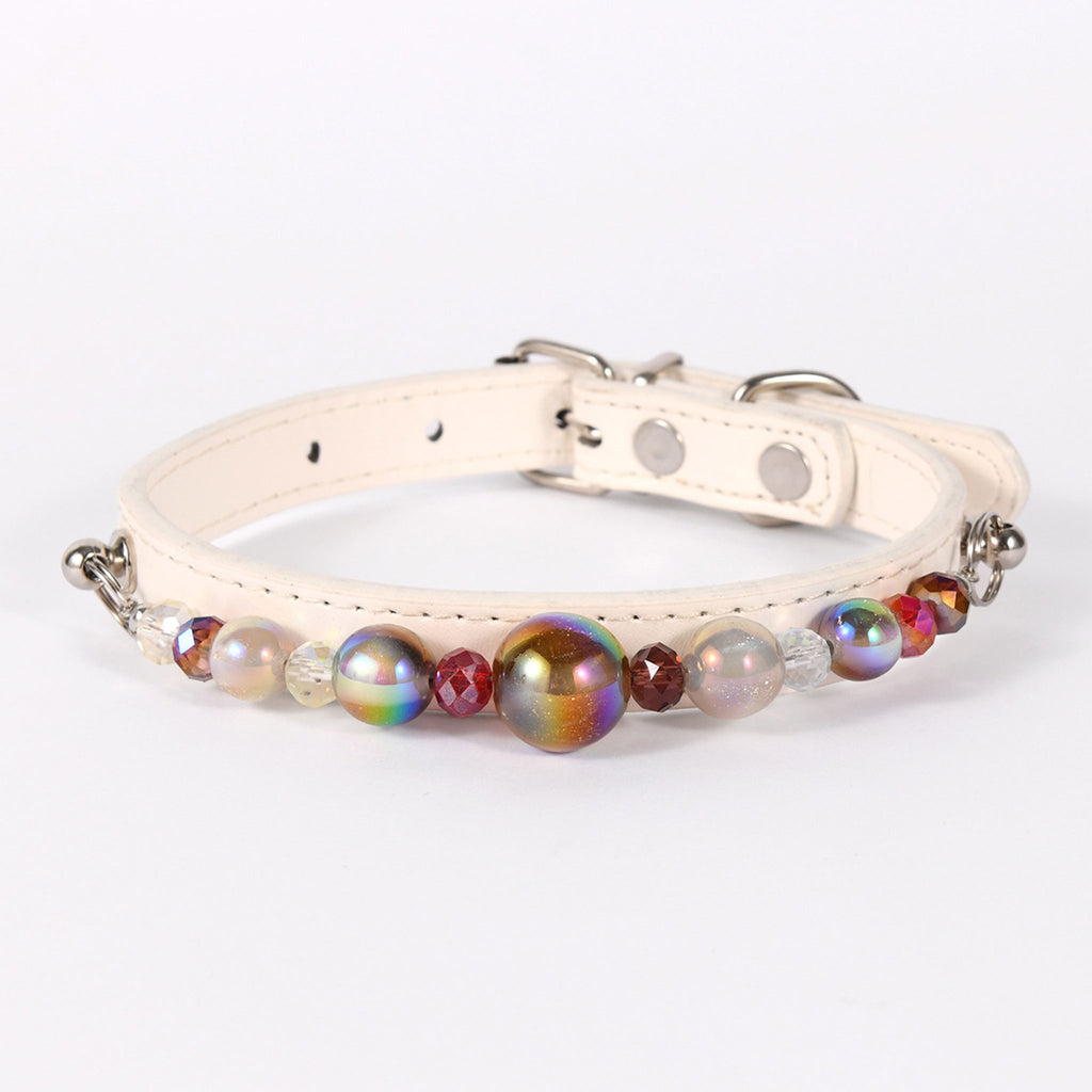 Stylish Pearl‑Decor Microfiber PU Leather Pet Collar, Adjustable Comfort Collar for Small Medium Large Dogs & Cats