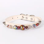 Stylish Pearl‑Decor Microfiber PU Leather Pet Collar, Adjustable Comfort Collar for Small Medium Large Dogs & Cats
