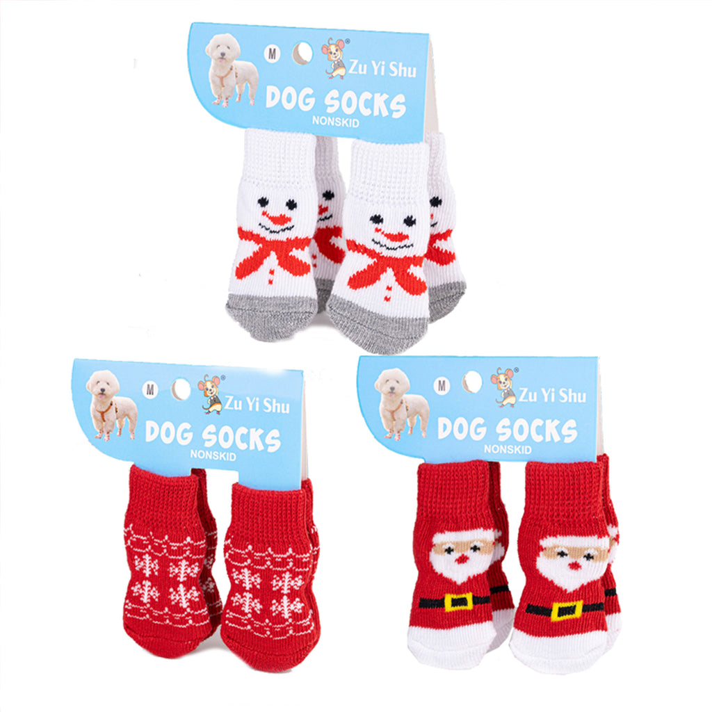 Christmas Anti-Slip Dog Socks, 3 Sets (12 Pcs Total), 15 Holiday Patterns For Puppy Medium Large Dogs