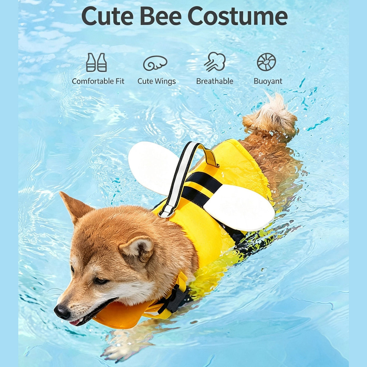 Cute Cartoon Dog Life Jacket | Bee, Duck & Crocodile Pet Swim Vest with Head Support, Reflective Rescue Handle & Leash D-Ring