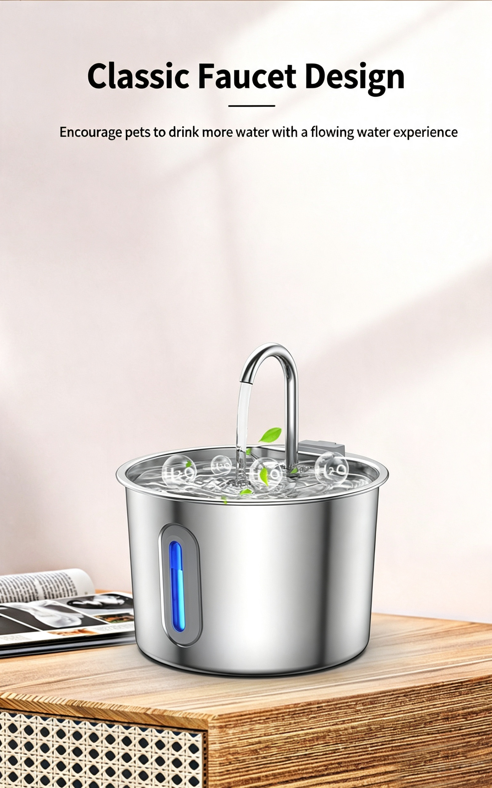 2L Pet Water Fountain, 304 Stainless Steel Automatic Water Dispenser for Cats & Dogs, Quiet Circulating Water Fountain with Bonus Filter Replacements 