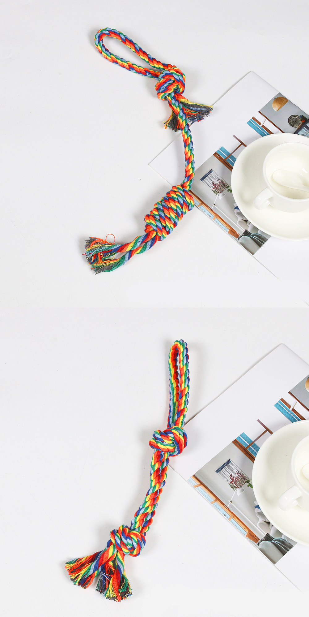 Rainbow Braided Cotton Rope Dog Chew Toy Sets, Multi Shape Interactive Play Toys for All Breeds Dogs