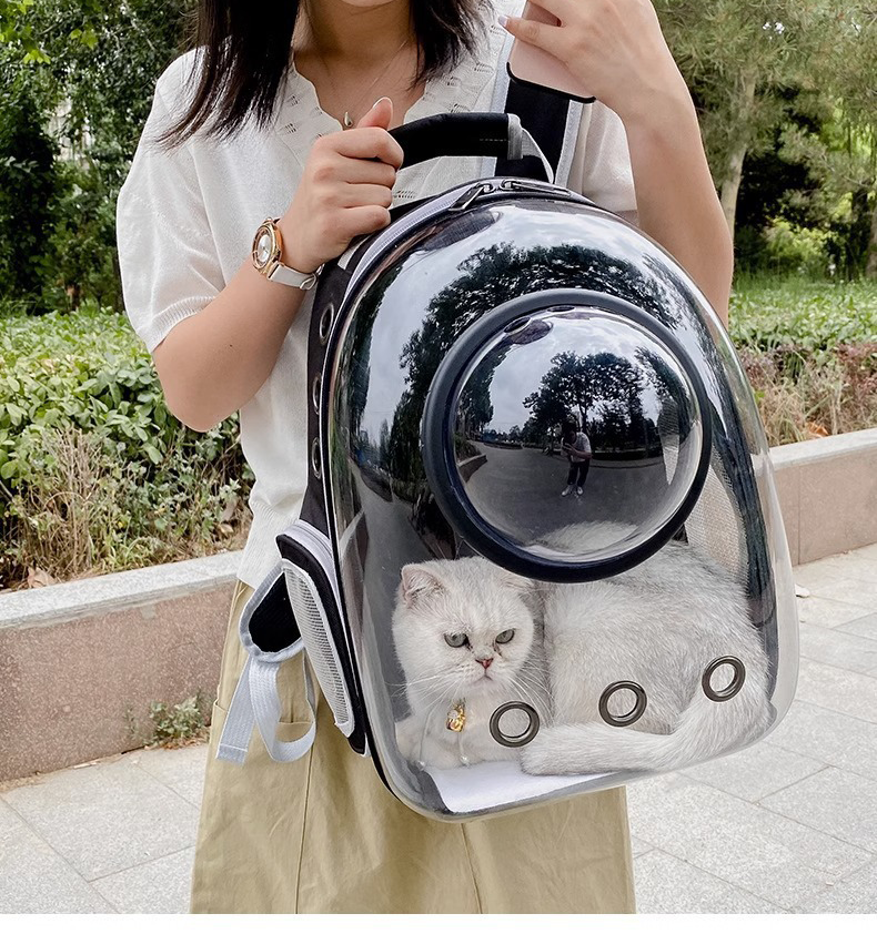 Cat Space Backpack Carrier, Semi‑Shaded Privacy Clear Pet Travel Backpack, Breathable Carrier for Small Cats & Puppies Under 6kg
