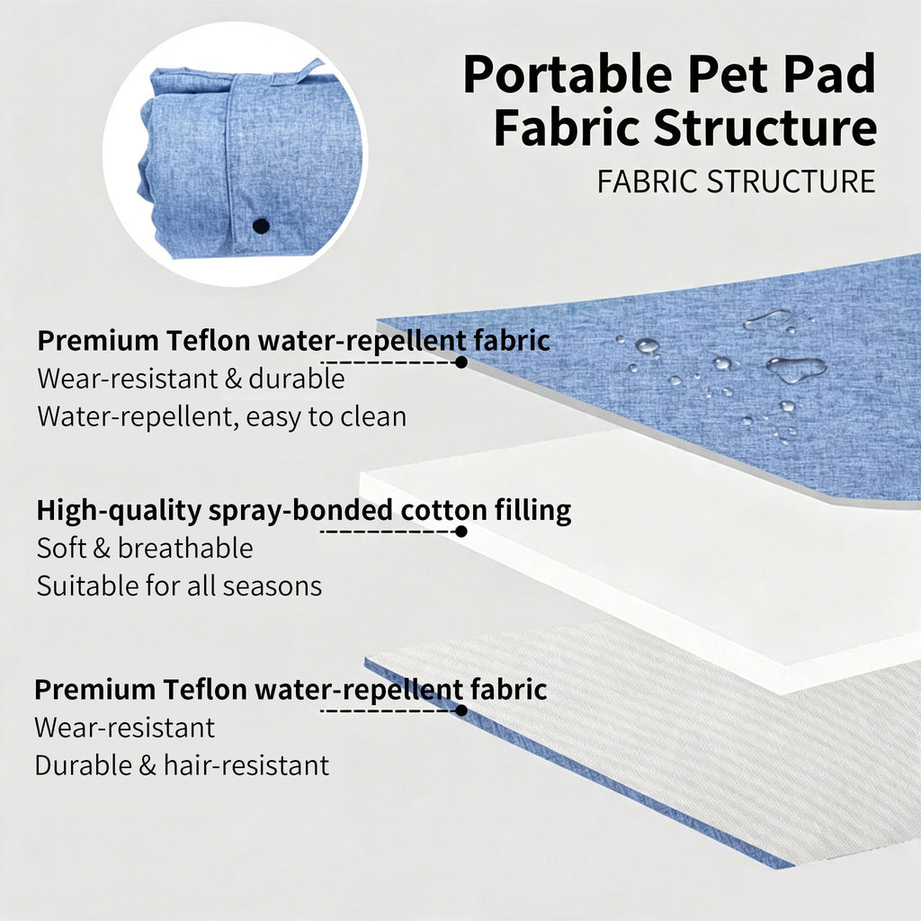 Portable Foldable Outdoor Pet Travel Mat, Reversible Scratch & Wear‑Resistant Water‑Repellent Sleeping Pad for Dogs & Cats, With Carry Handle, Denim Blue & Dark Grey, S/M/L Sizes