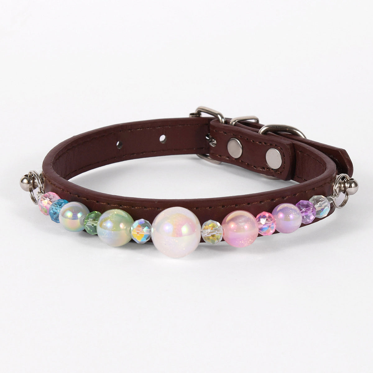 Stylish Pearl‑Decor Microfiber PU Leather Pet Collar, Adjustable Comfort Collar for Small Medium Large Dogs & Cats