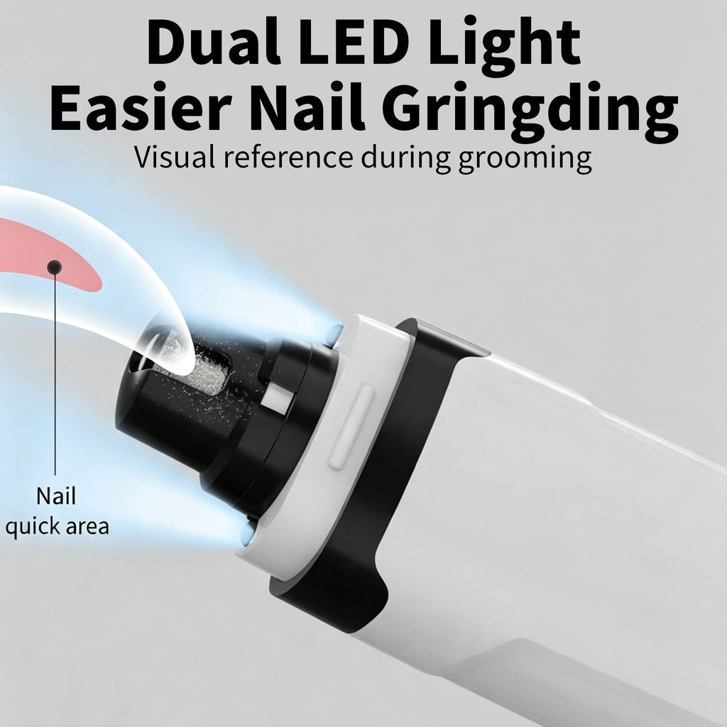 Rechargeable Electric Pet Nail Grinder, Low‑Vibration Quiet Nail Trimmer with Dual LED Lights, 2‑Speed for Dogs & Cats, Comes with 2 Extra Grinding Heads