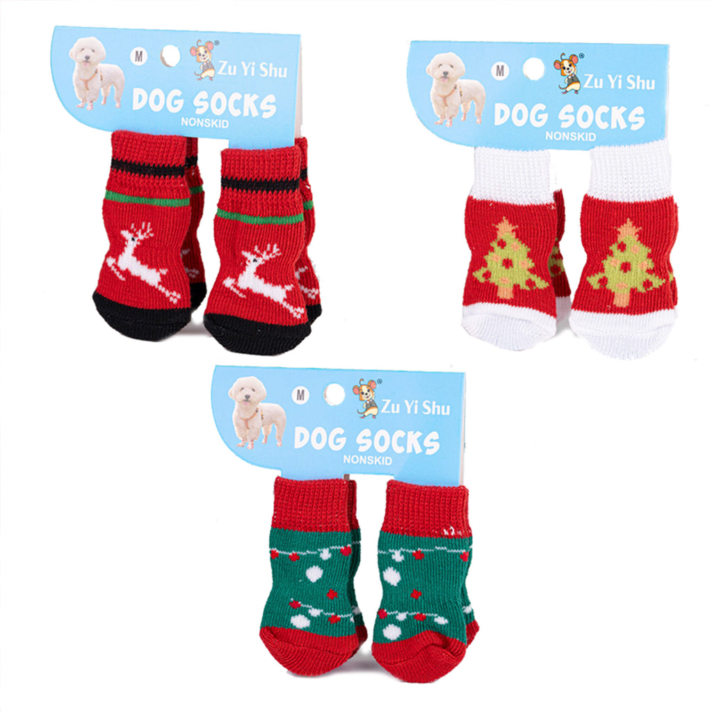 Christmas Anti-Slip Dog Socks, 3 Sets (12 Pcs Total), 15 Holiday Patterns For Puppy Medium Large Dogs