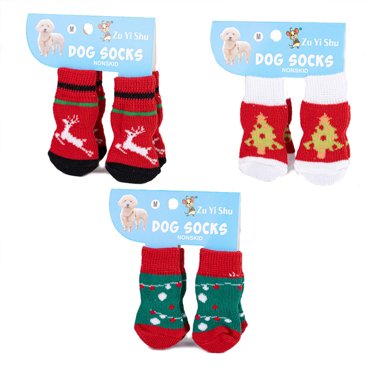 Christmas Anti-Slip Dog Socks, 3 Sets (12 Pcs Total), 15 Holiday Patterns For Puppy Medium Large Dogs