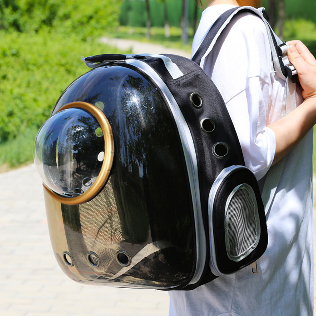 Cat Space Backpack Carrier, Semi‑Shaded Privacy Clear Pet Travel Backpack, Breathable Carrier for Small Cats & Puppies Under 6kg