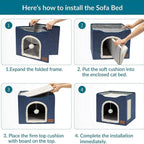 2‑Tier Foldable Cat House with Sisal Scratcher, Washable 2‑Story Cat Cube Bed, All‑Season Breathable Cat Condo