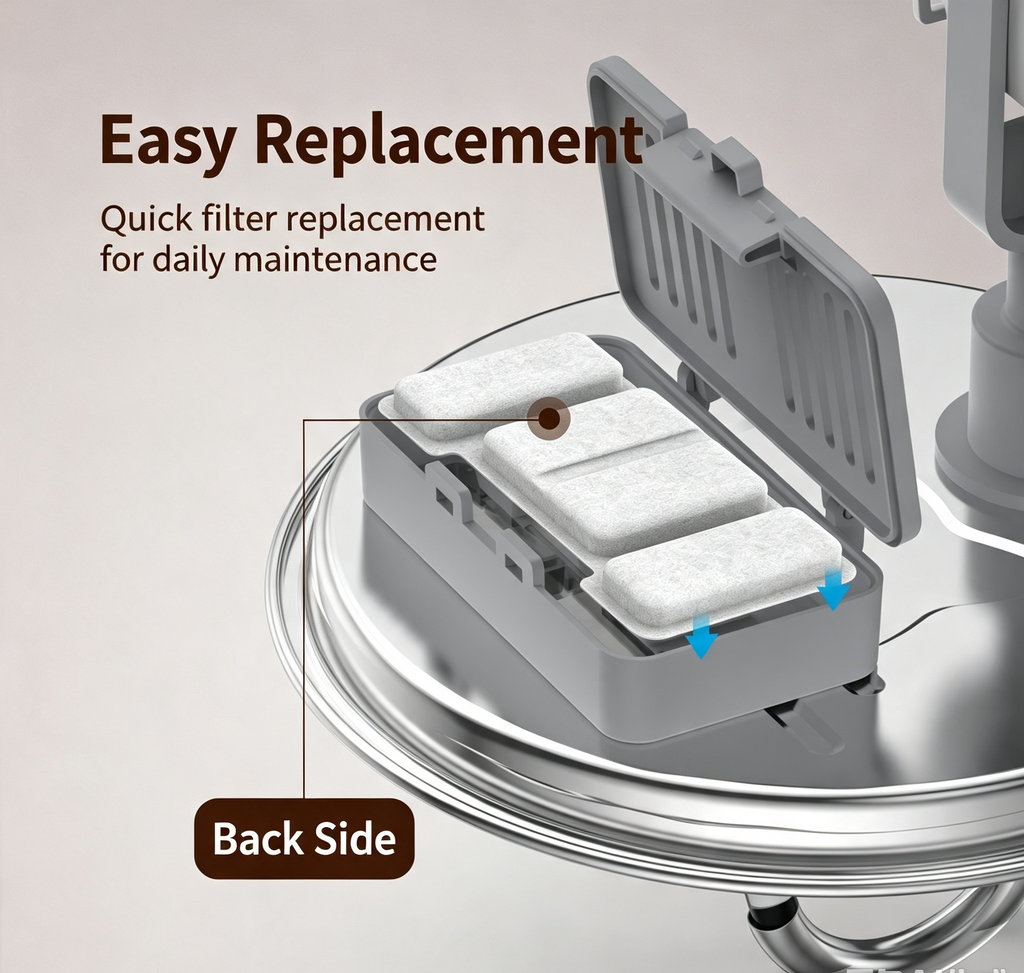 2L Pet Water Fountain, 304 Stainless Steel Automatic Water Dispenser for Cats & Dogs, Quiet Circulating Water Fountain with Bonus Filter Replacements 