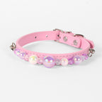 Stylish Pearl‑Decor Microfiber PU Leather Pet Collar, Adjustable Comfort Collar for Small Medium Large Dogs & Cats