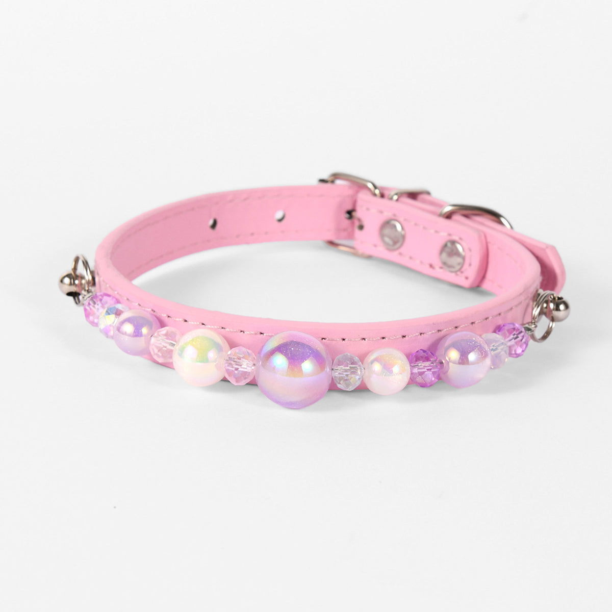 Stylish Pearl‑Decor Microfiber PU Leather Pet Collar, Adjustable Comfort Collar for Small Medium Large Dogs & Cats