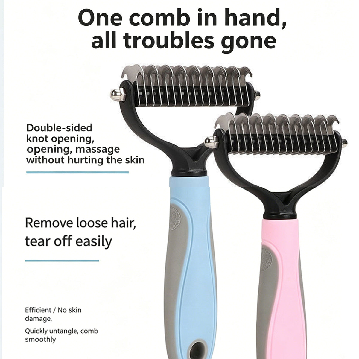 Double‑Sided Pet Dematting Comb for Dogs & Cats, Detangler Tool for Matted Tangled Fur, Summer Grooming & Thinning Brush
