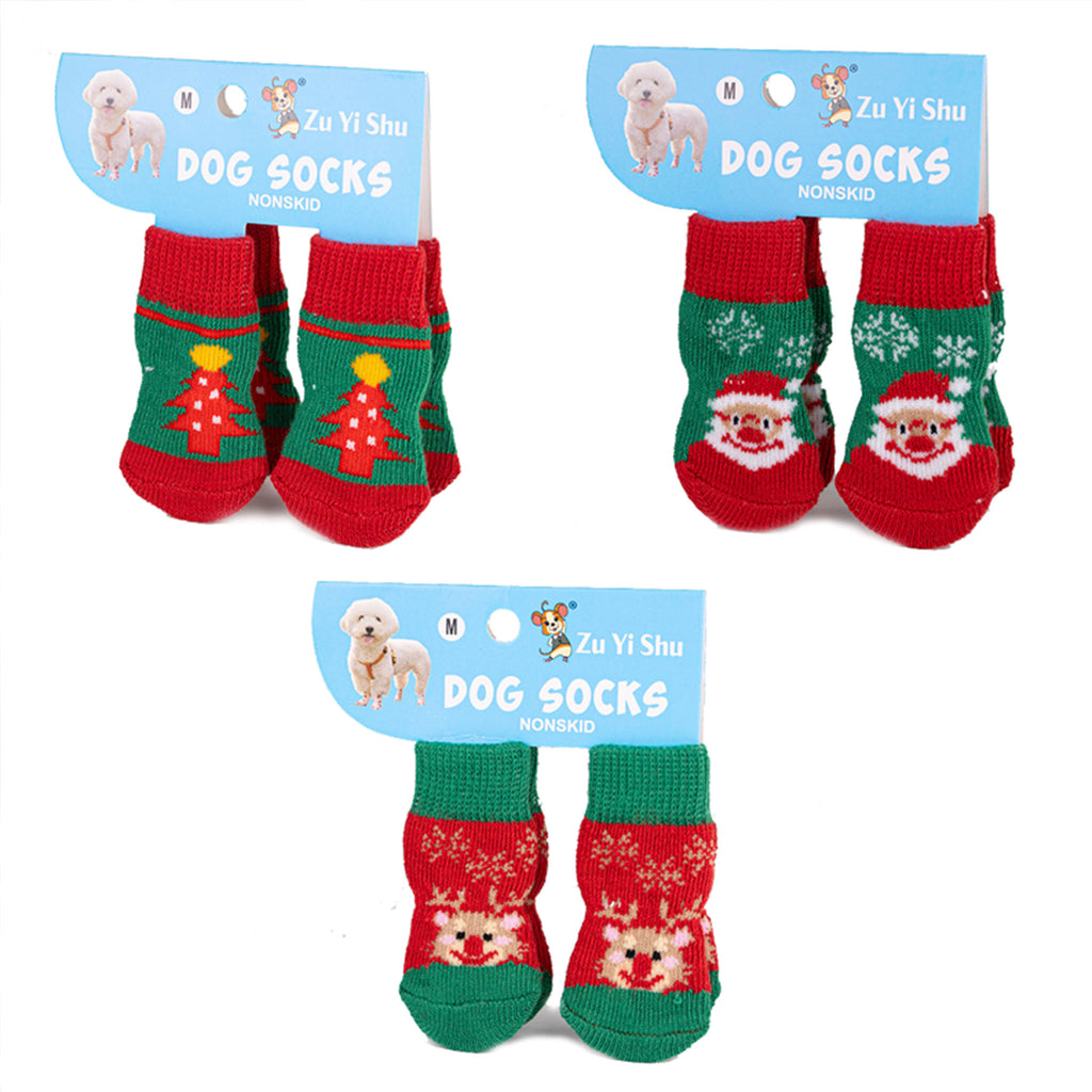 Christmas Anti-Slip Dog Socks, 3 Sets (12 Pcs Total), 15 Holiday Patterns For Puppy Medium Large Dogs