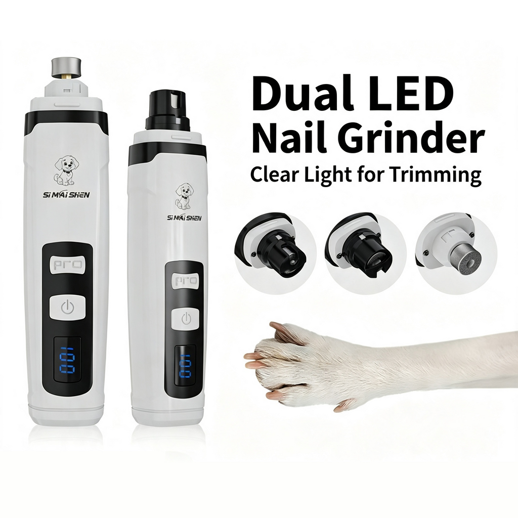 Rechargeable Electric Pet Nail Grinder, Low‑Vibration Quiet Nail Trimmer with Dual LED Lights, 2‑Speed for Dogs & Cats, Comes with 2 Extra Grinding Heads