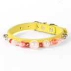 Stylish Pearl‑Decor Microfiber PU Leather Pet Collar, Adjustable Comfort Collar for Small Medium Large Dogs & Cats
