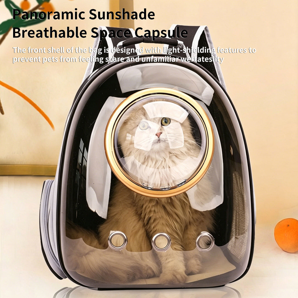 Cat Space Backpack Carrier, Semi‑Shaded Privacy Clear Pet Travel Backpack, Breathable Carrier for Small Cats & Puppies Under 6kg