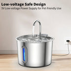 2L Pet Water Fountain, 304 Stainless Steel Automatic Water Dispenser for Cats & Dogs, Quiet Circulating Water Fountain with Bonus Filter Replacements 