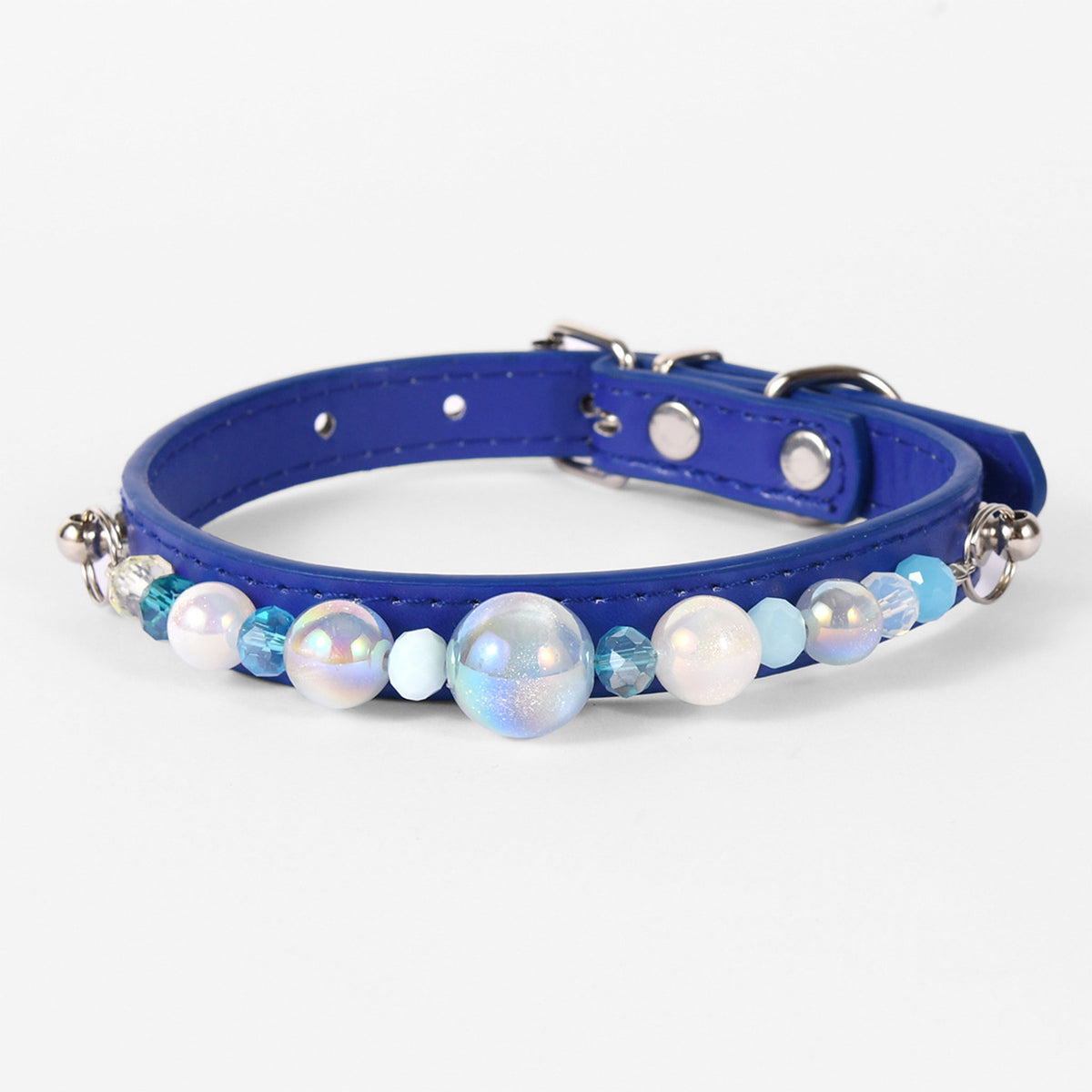Stylish Pearl‑Decor Microfiber PU Leather Pet Collar, Adjustable Comfort Collar for Small Medium Large Dogs & Cats