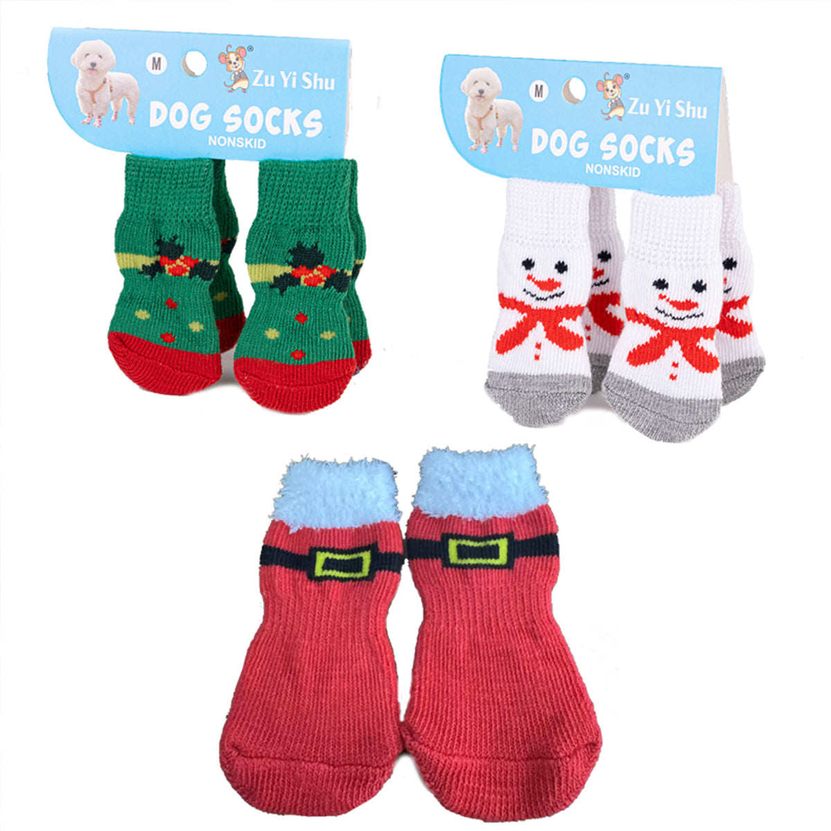 Christmas Anti-Slip Dog Socks, 3 Sets (12 Pcs Total), 15 Holiday Patterns For Puppy Medium Large Dogs