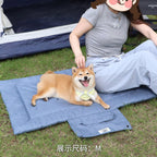 Portable Foldable Outdoor Pet Travel Mat, Reversible Scratch & Wear‑Resistant Water‑Repellent Sleeping Pad for Dogs & Cats, With Carry Handle, Denim Blue & Dark Grey, S/M/L Sizes