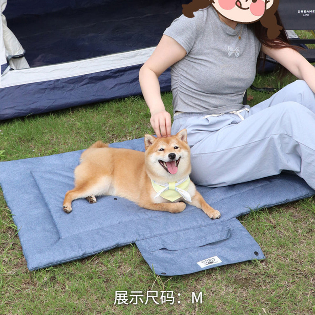 Portable Foldable Outdoor Pet Travel Mat, Reversible Scratch & Wear‑Resistant Water‑Repellent Sleeping Pad for Dogs & Cats, With Carry Handle, Denim Blue & Dark Grey, S/M/L Sizes