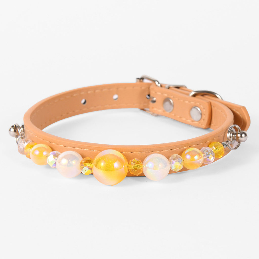 Stylish Pearl‑Decor Microfiber PU Leather Pet Collar, Adjustable Comfort Collar for Small Medium Large Dogs & Cats