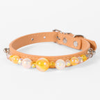 Stylish Pearl‑Decor Microfiber PU Leather Pet Collar, Adjustable Comfort Collar for Small Medium Large Dogs & Cats