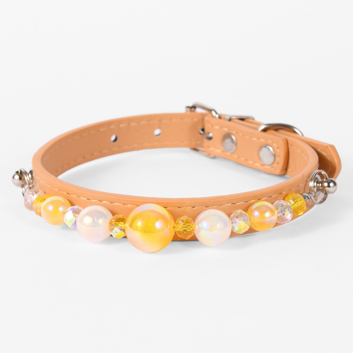 Stylish Pearl‑Decor Microfiber PU Leather Pet Collar, Adjustable Comfort Collar for Small Medium Large Dogs & Cats